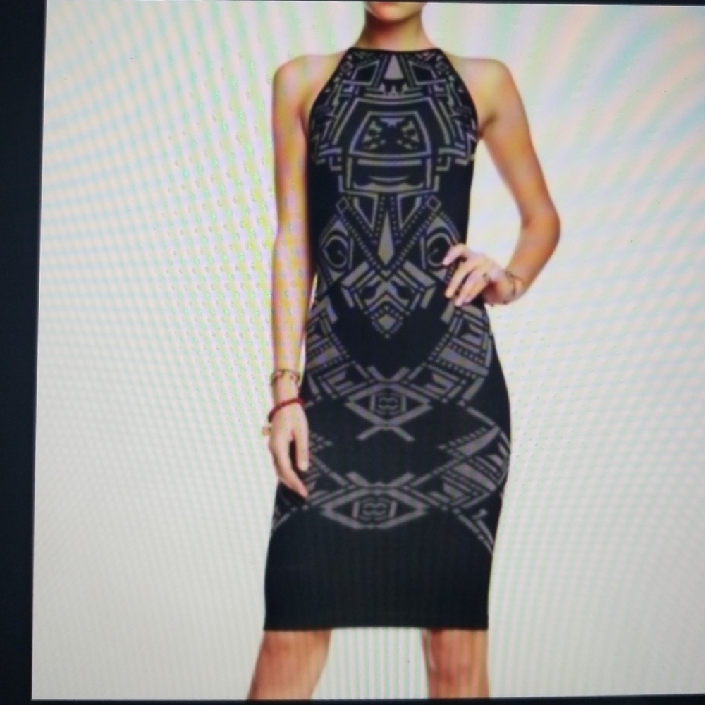 Free People Black Dress with Gray Aztec Print Midi
